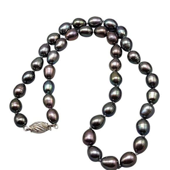 14K Gold Clasp Peacock Tahitian Baroque Pearl Necklace 16" Multi-Color Iridescen - Picture 11 of 11